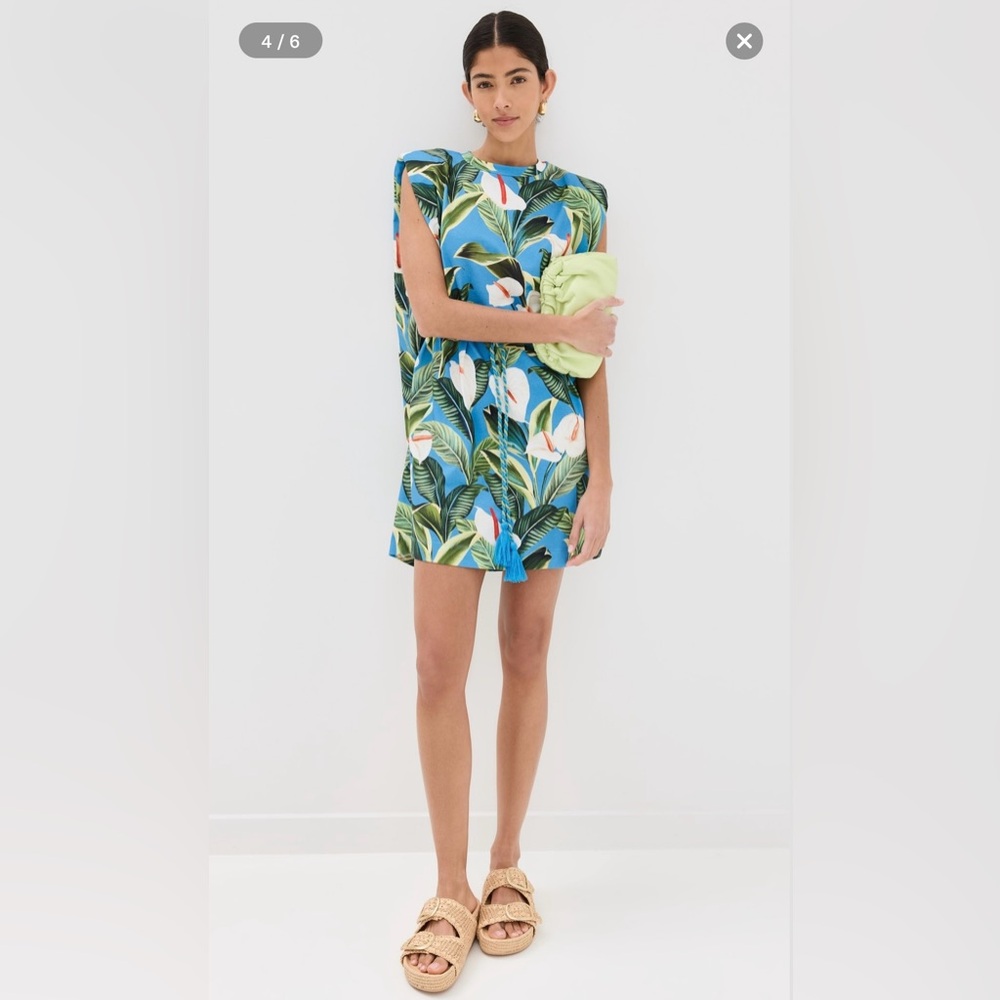 Farm Rio Anthurium Garden Blue Mini T-Shirt Dress - NWT - Picture 4 of 9